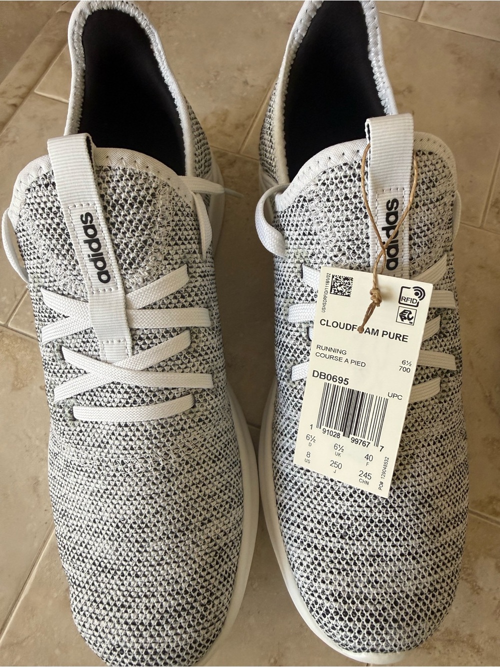 Adidas Cloudfoam Pure Women's Knit Sneakers in White and Black
